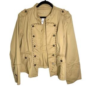 Vtg LA Blues Women y2k Juniors XL Jacket Studded Rhinestone Khaki Embellished